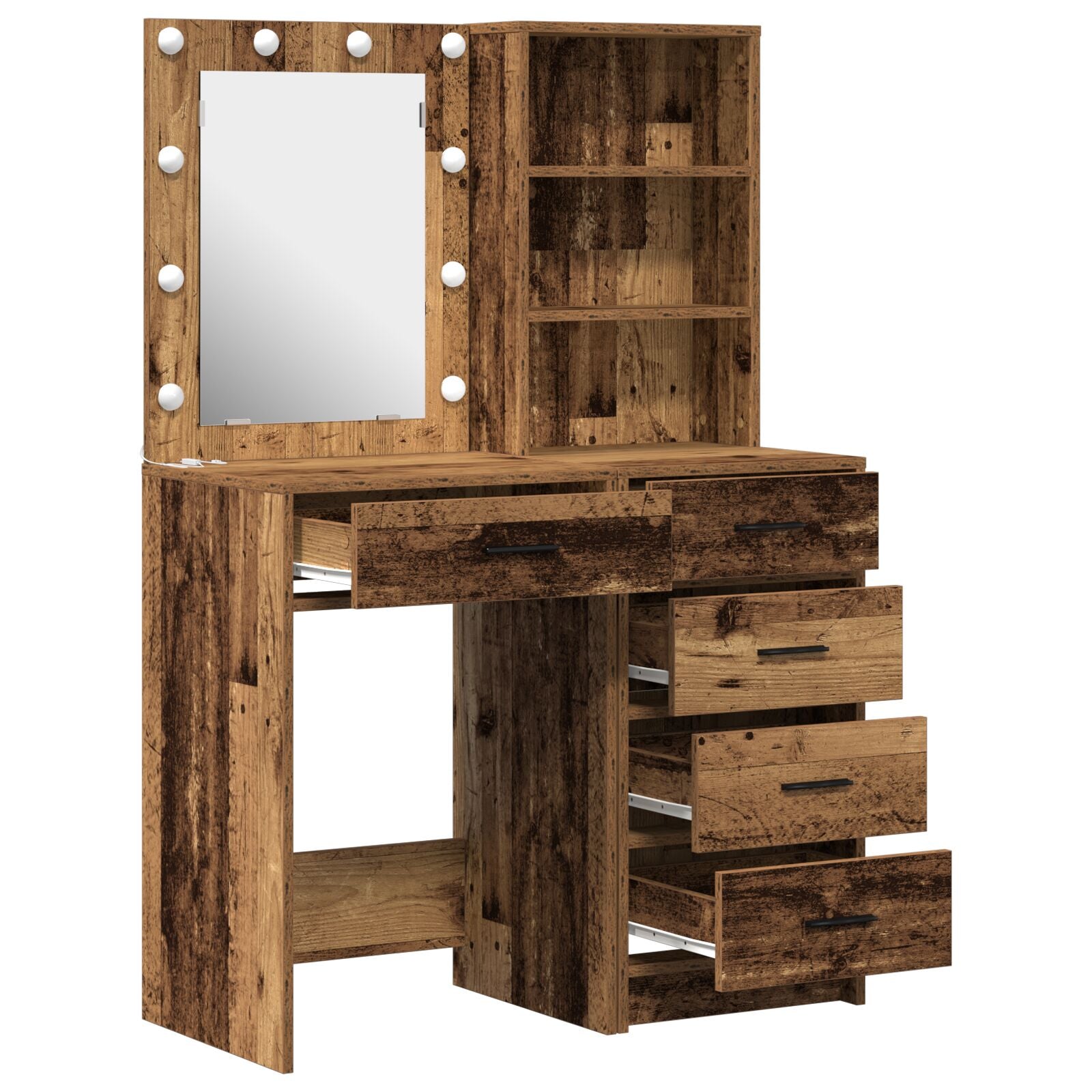 2-tlg. Schminktisch-Set mit LED-Leuchten Altholz Holzwerkstoff