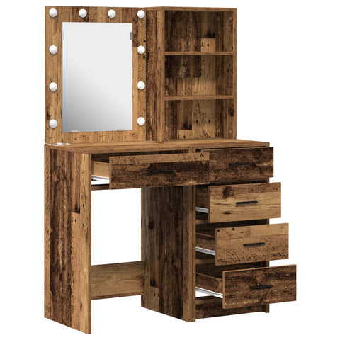 2-tlg. Schminktisch-Set mit LED-Leuchten Altholz Holzwerkstoff