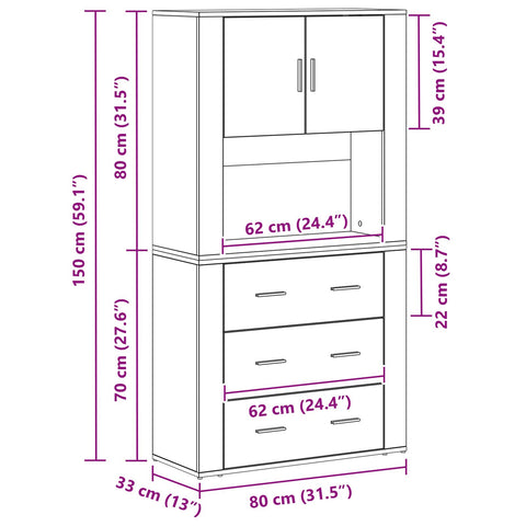 Highboard aus Altholz 80x33x150 cm