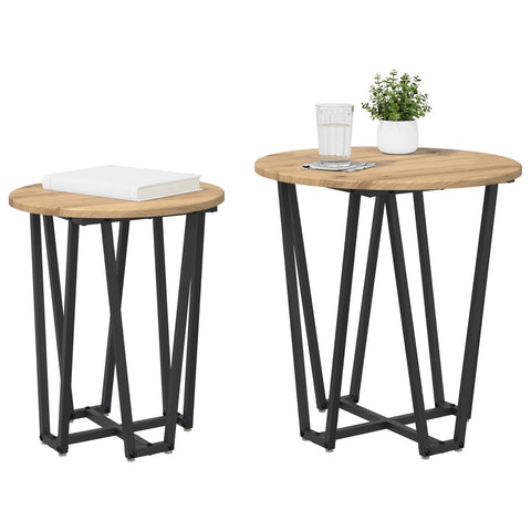 Beistelltisch 2er Set aus Artisan Eiche, Holzwerkstoff und Metall