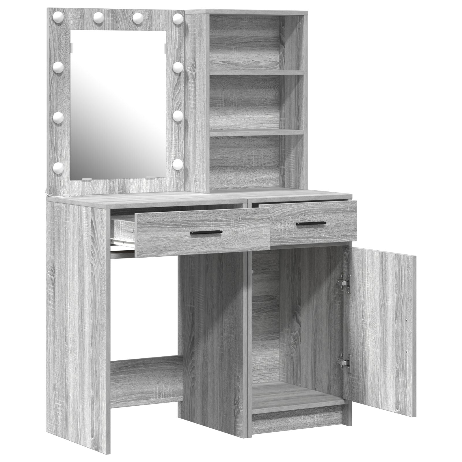2-tlg. Schminktisch-Set mit LED-Leuchten Grau Sonoma