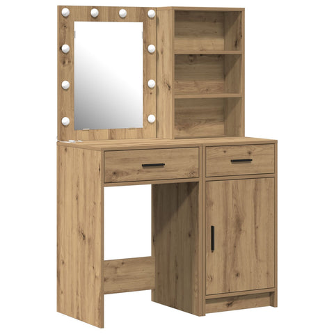 2-tlg. Schminktisch-Set mit LED-Leuchten Artisan Eiche