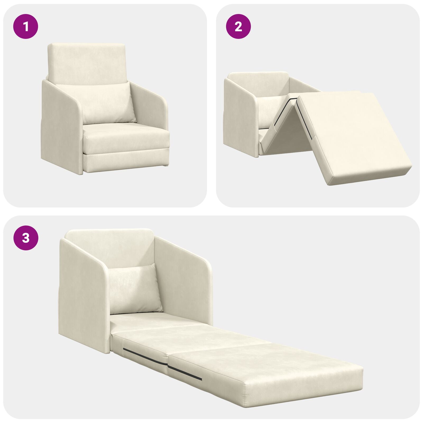 Boden-Sofa-Bett 2-in-1 Creme 65x80x83 cm Velvet