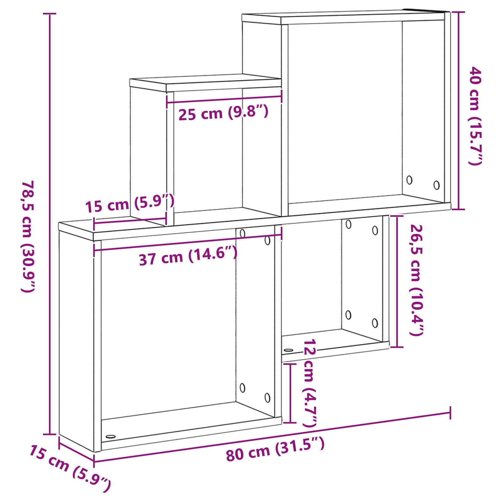 Wandregal schwarz Eiche 80x15x78,5 cm Technik Holz