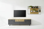 kalb TV Wohnwand Set mit Lowboard und beleuchtetem Wandregal in Eiche Graphit, Made in Germany