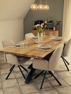 Tisch Massivholztisch Eiche, 4cm massive Tischplatte, geölt, robust & zeitloses Design für Esszimmer, Büro & Konferenzraum, Esstisch Baumkante