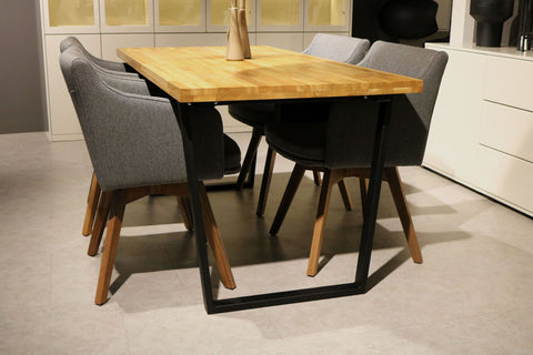 Tisch mit Tischplatte 160 x 80 cm ohne Baumkante aus massiver Eiche mit Aufdopplung am Rand - verschiedene Tischbeine zur Auswahl