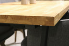 Tisch mit Tischplatte 160 x 80 cm ohne Baumkante aus massiver Eiche mit Aufdopplung am Rand - verschiedene Tischbeine zur Auswahl Doppel-Dreieck Gestell