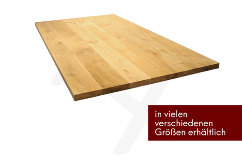 Tischplatte-ohne-Baumkante-Titelbild-2--mit-Hinweis Tischplatte massive Eiche gerade Kante 4cm Stärke verschiedene Maße 220 x 100 cm