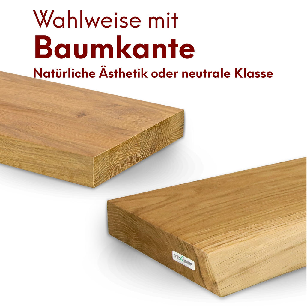 Schwebendes Wandregal aus massiver Eiche – Natur geöltes Massivholz Regal für stilvolle Wanddekoration
