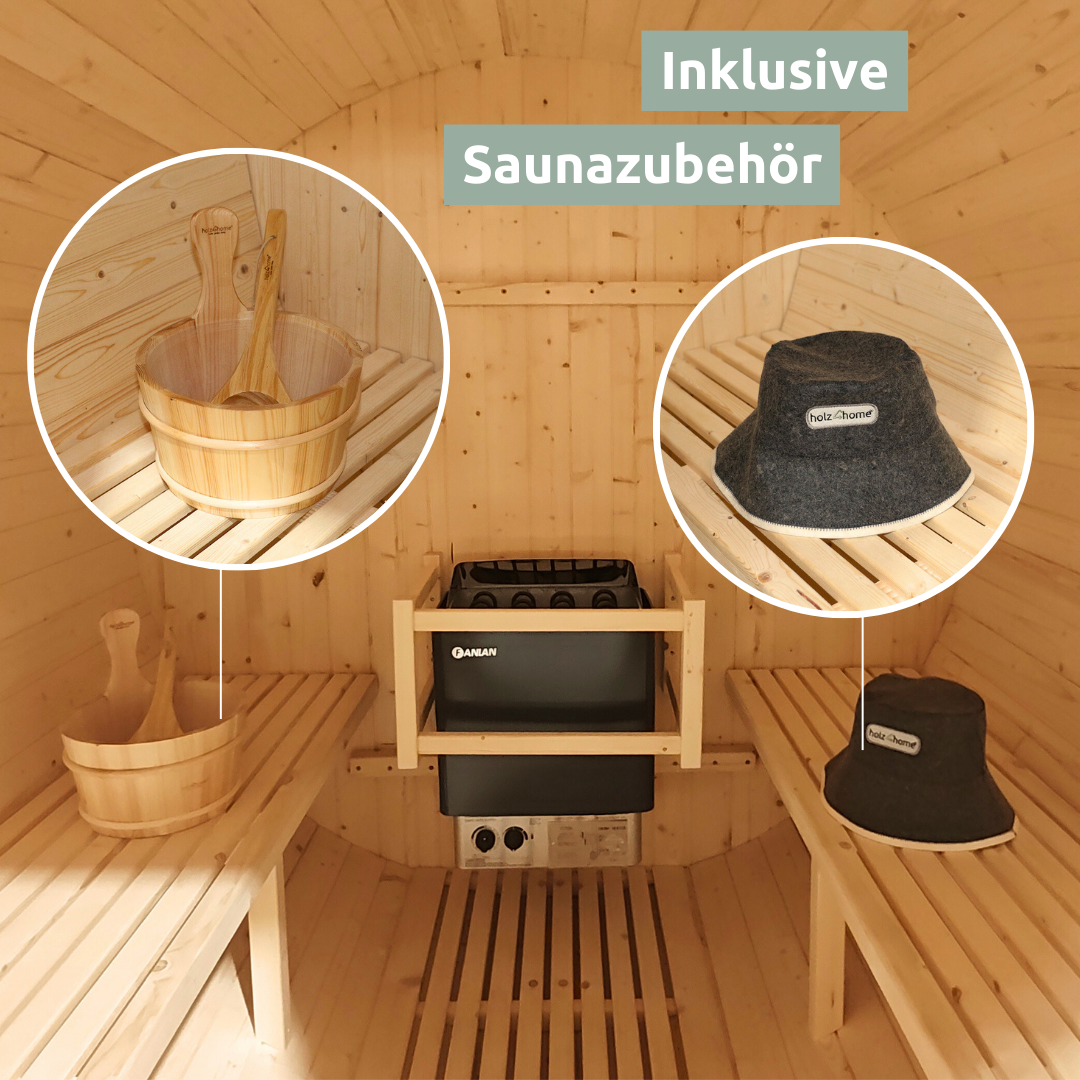 Fasssauna Pini wood Outdoor Sauna inkl. OfenXL - 6 Personen / mit Montage