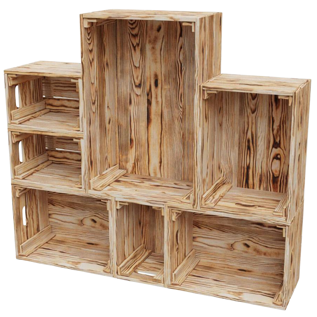 7 tlg. Set Holzkiste | Weinkiste zum DekorierenGeflammt