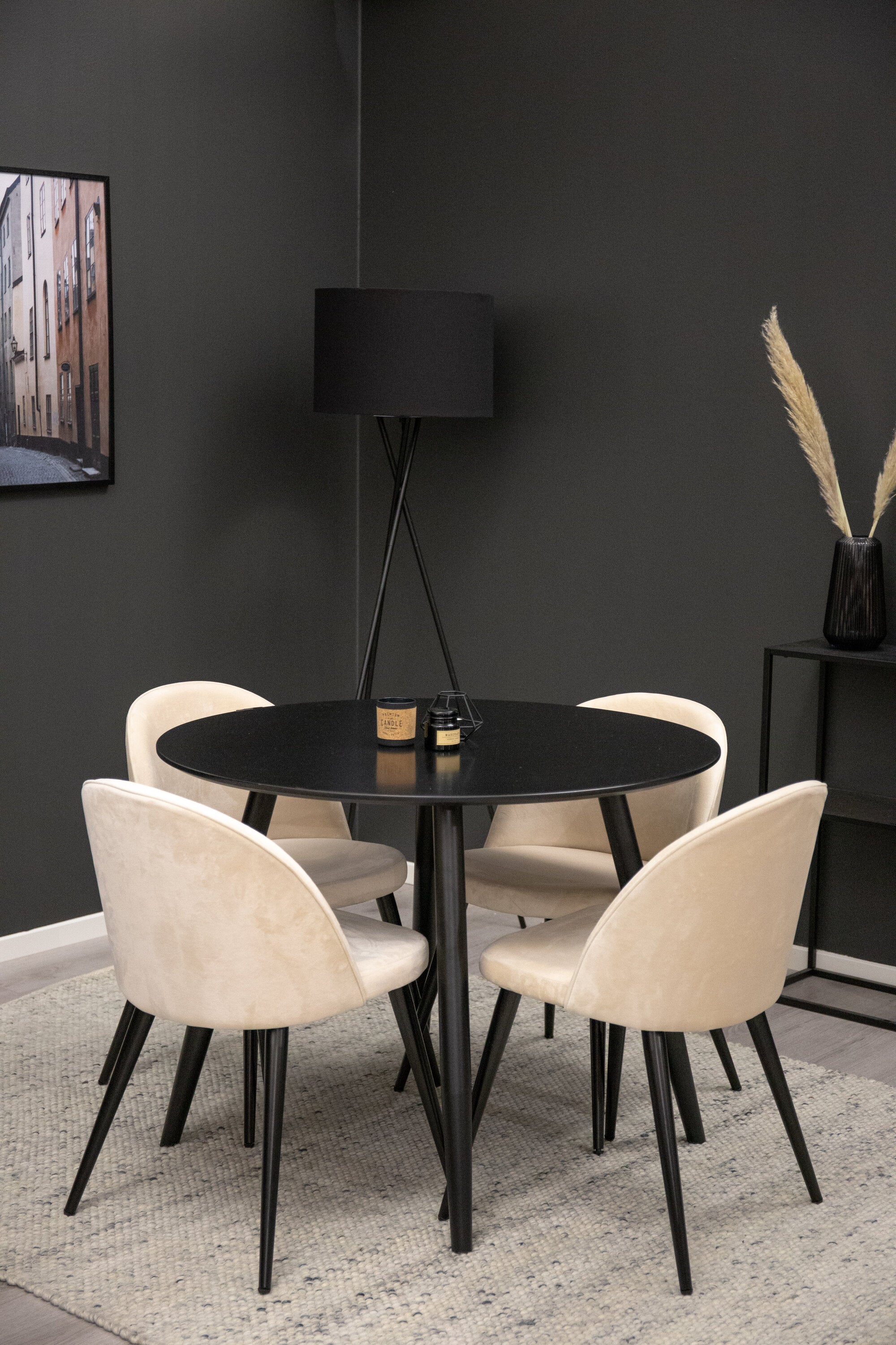 gr24148__2 Esszimmer Set Plaza Mit Velvet Stühlen Rundes Essgruppen Set Default Title