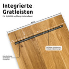 gratleiste_b80 kalb | Massivholztisch aus Eiche 4 cm stark, gerade Kante – 140x80 cm oder 160x80 cm, Tischgestell wählbar (Trapez, Dreieck, Doppel-Dreieck, X-Struktur)