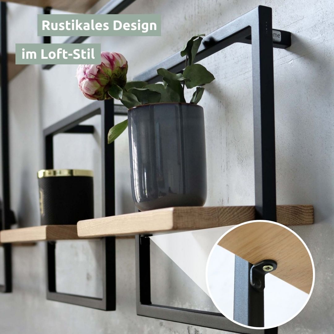 Wandregal Small Schwarz Gerahmt I Industrial Styleohne Baumkante / Hellgrau