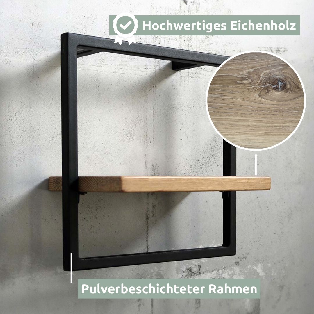 Wandregal Small Schwarz Gerahmt I Industrial Stylemit Baumkante / Hellgrau