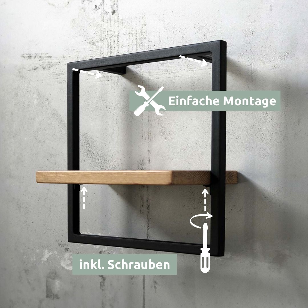 Wandregal Small Schwarz Gerahmt I Industrial Styleohne Baumkante / Natur