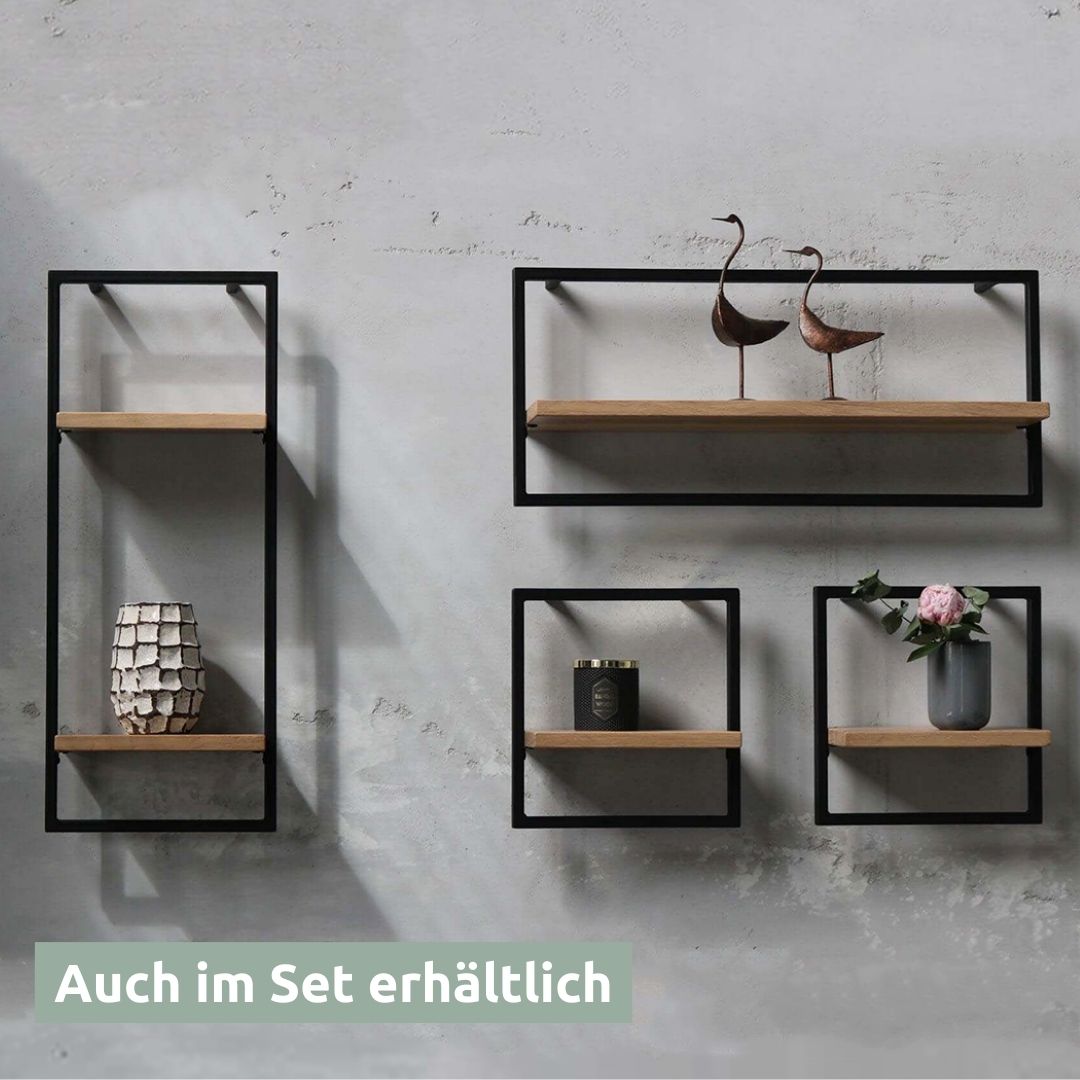 Wandregal Small Schwarz Gerahmt I Industrial Styleohne Baumkante / Hellgrau