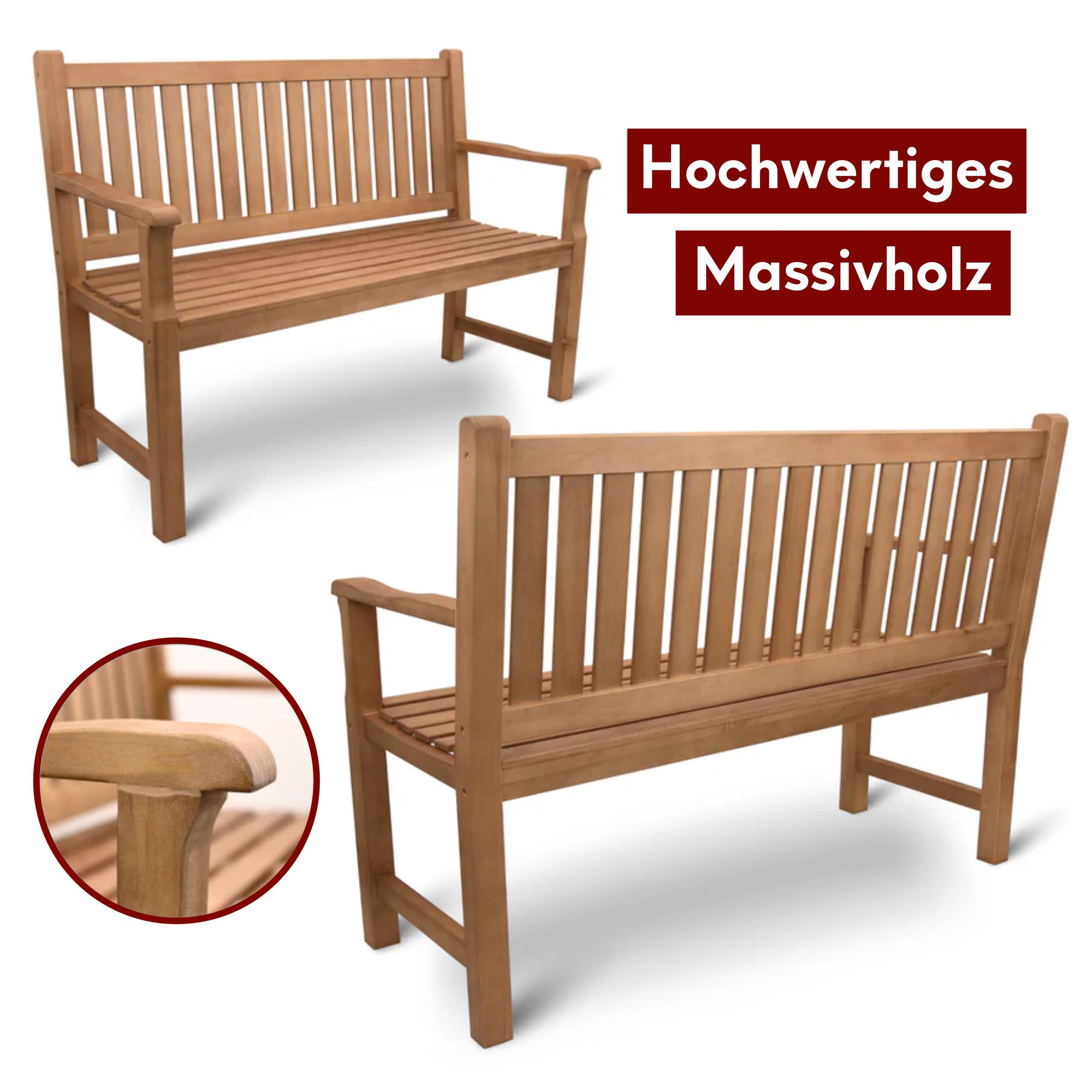 Kalb | Gartenbank aus Pappelholz, Massivholz, wetterfest und ergonomisch, robuste Konstruktion, einfache Montage, natürliche Holzoptik, Komfort und Entspannung im Außenbereich 150cm