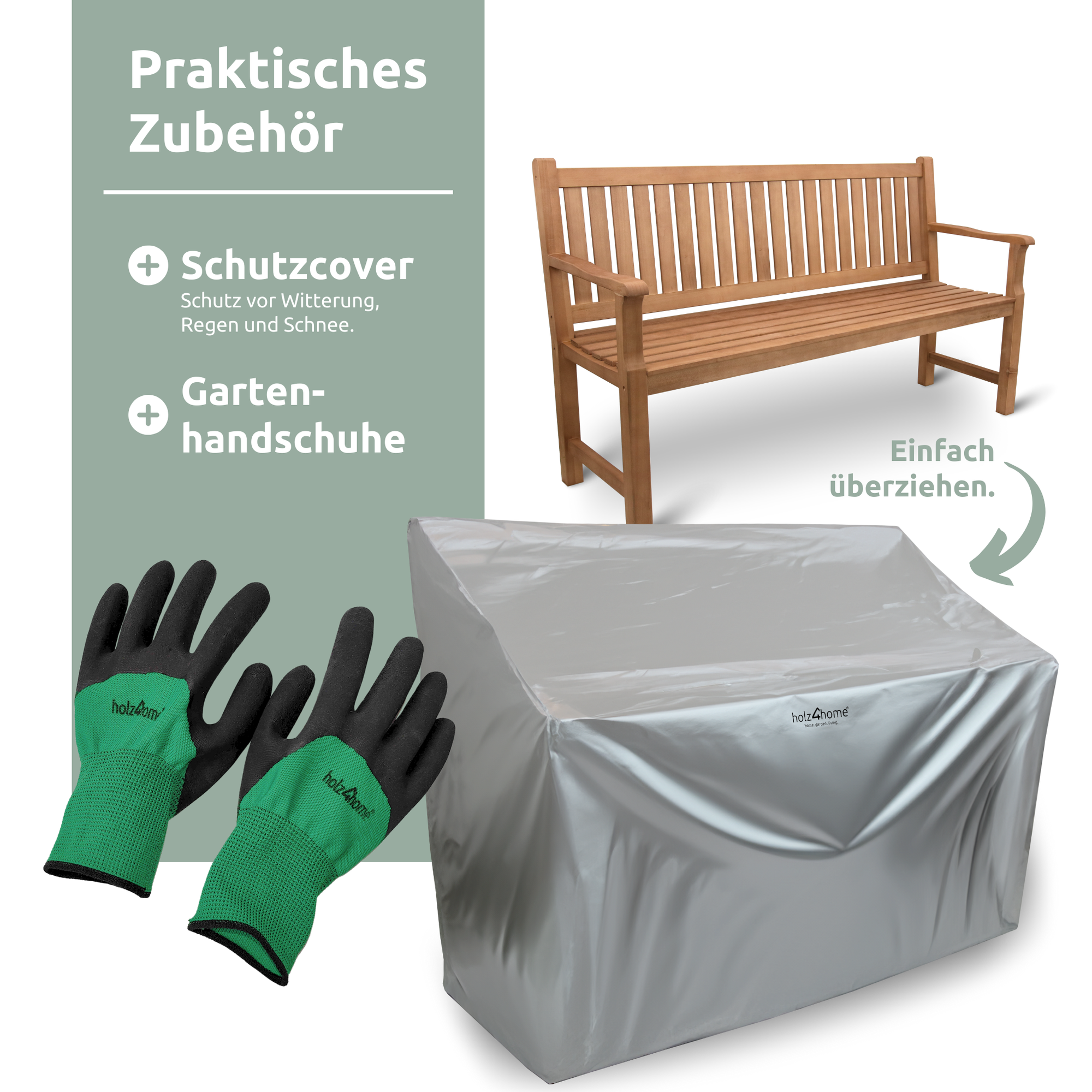 Gartenbank aus Holz mit Schutzabdeckung und Gartenhandschuhen120cm