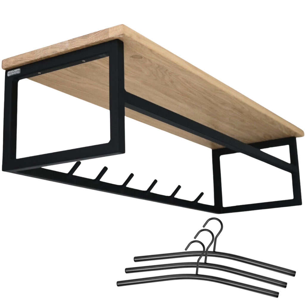 Wandgarderobe mit Ablage aus Eiche und Metall - Kleidergarderobe Flurmit Baumkante