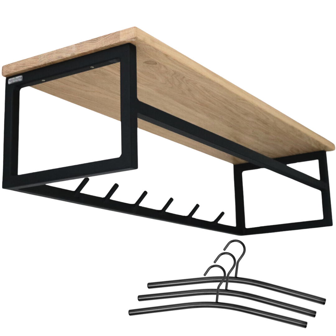 Wandgarderobe mit Ablage aus Eiche und Metall - Kleidergarderobe Flurmit Baumkante