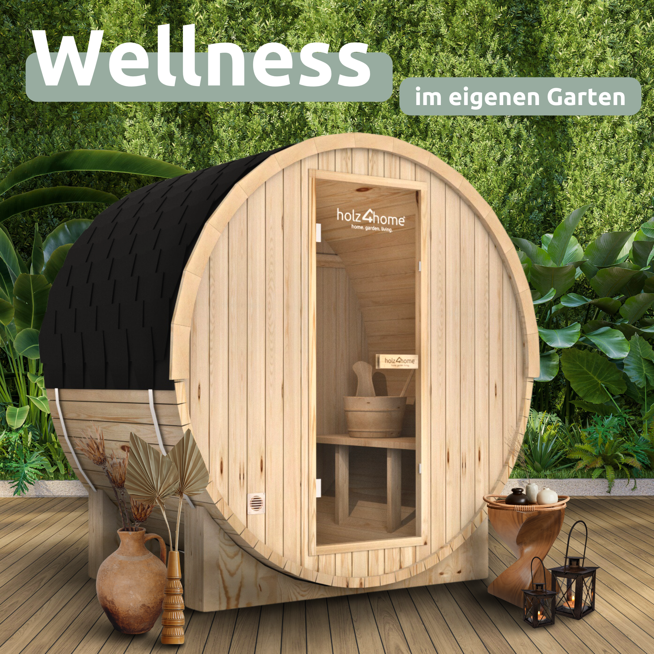Fasssauna Pini wood Outdoor Sauna inkl. OfenM - 2 Personen / Selbstmontage