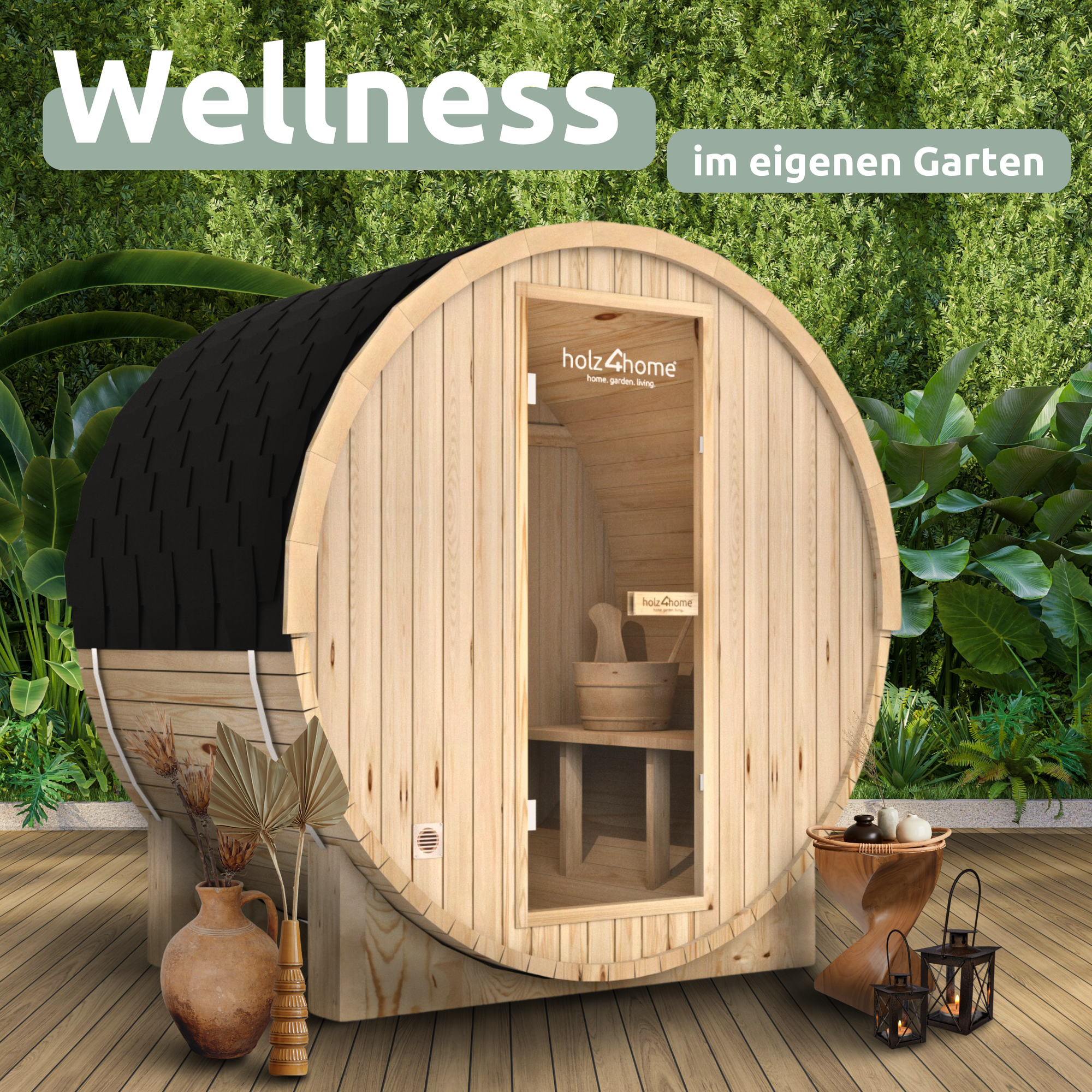 Fasssauna Pini wood Outdoor Sauna inkl. OfenL - 4 Personen / Selbstmontage