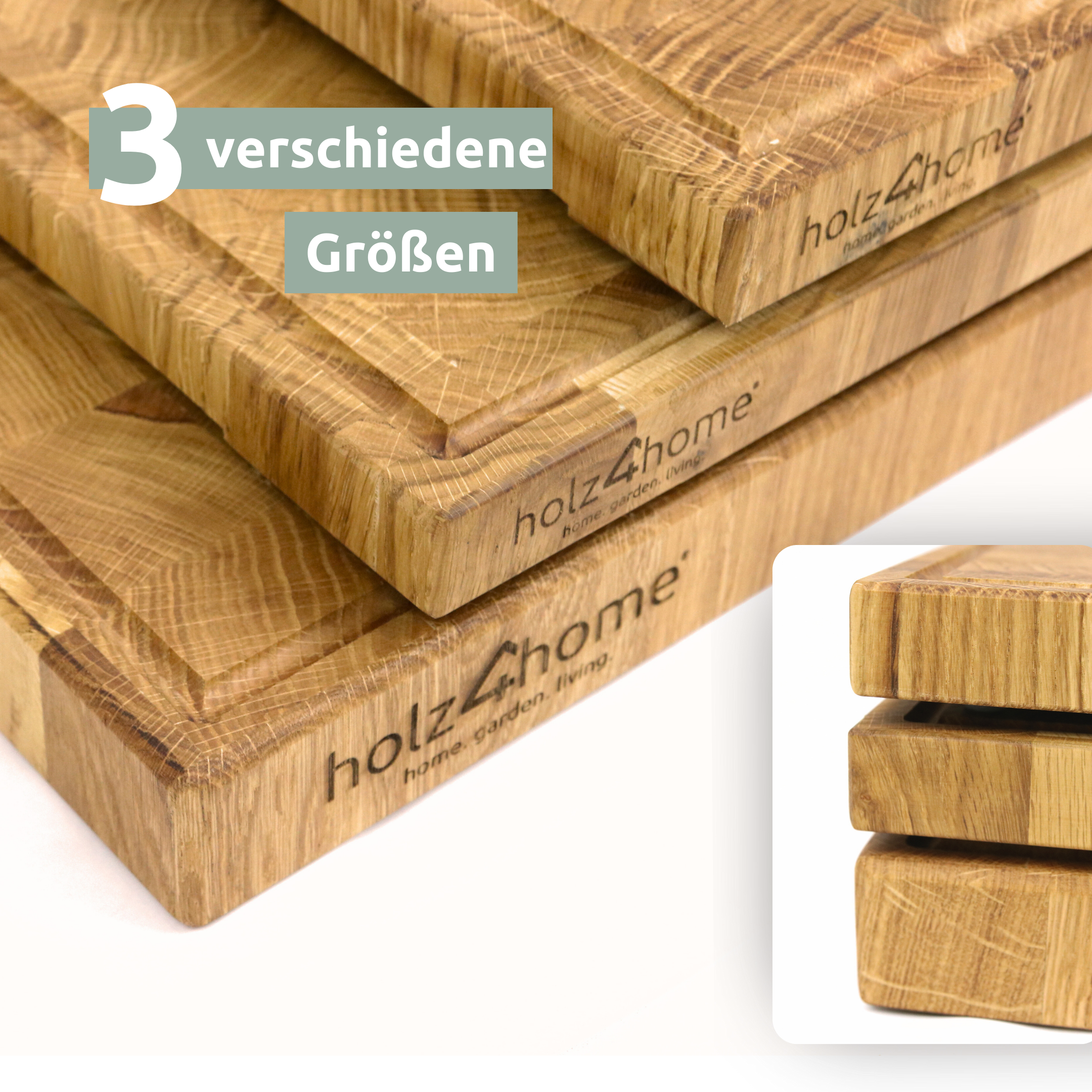 Premium Schneidebrett Stirnholz Eiche3er Set