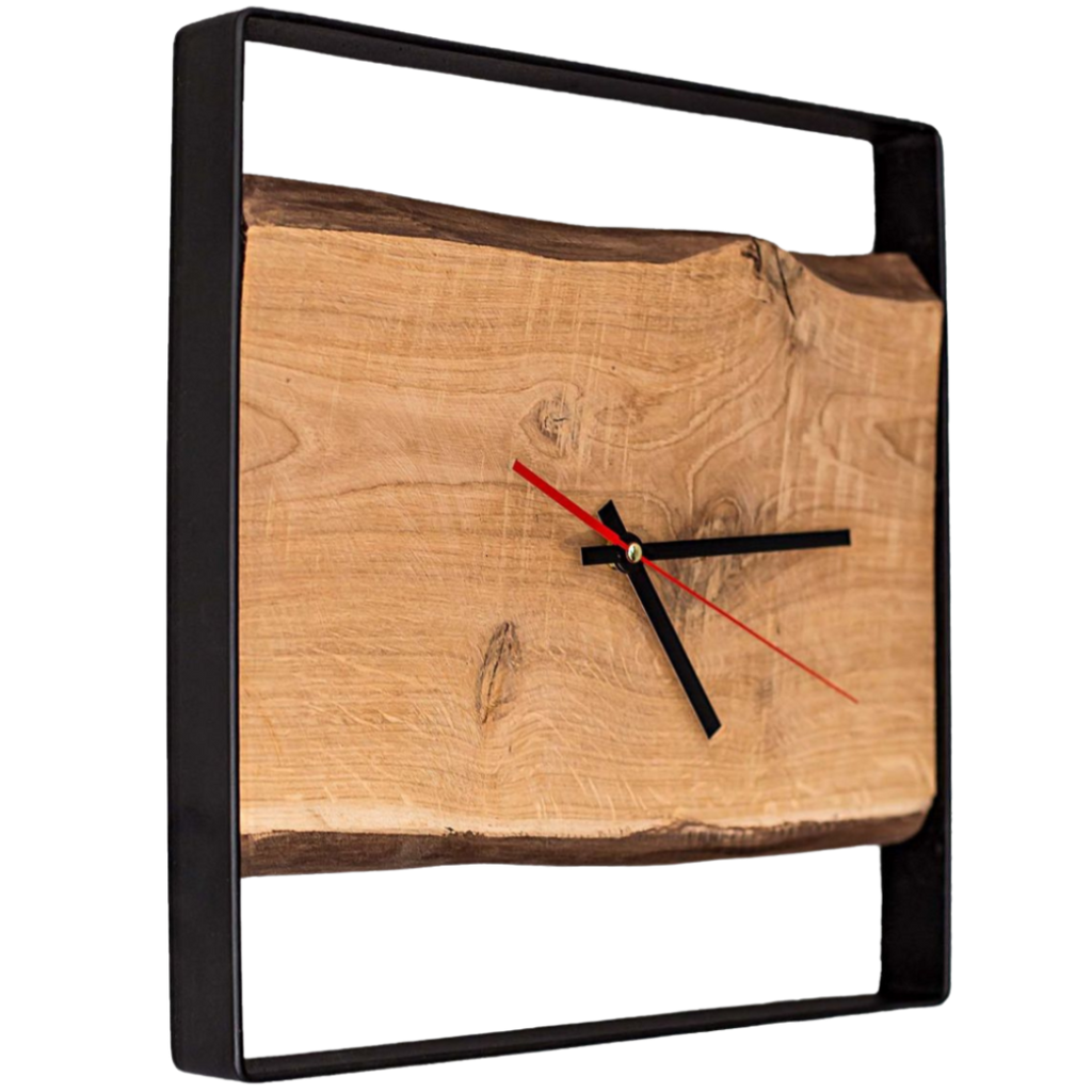 Quadratische Wanduhr mit Stahlrahmen aus massiver Eiche von holz4home®ohne Nuten