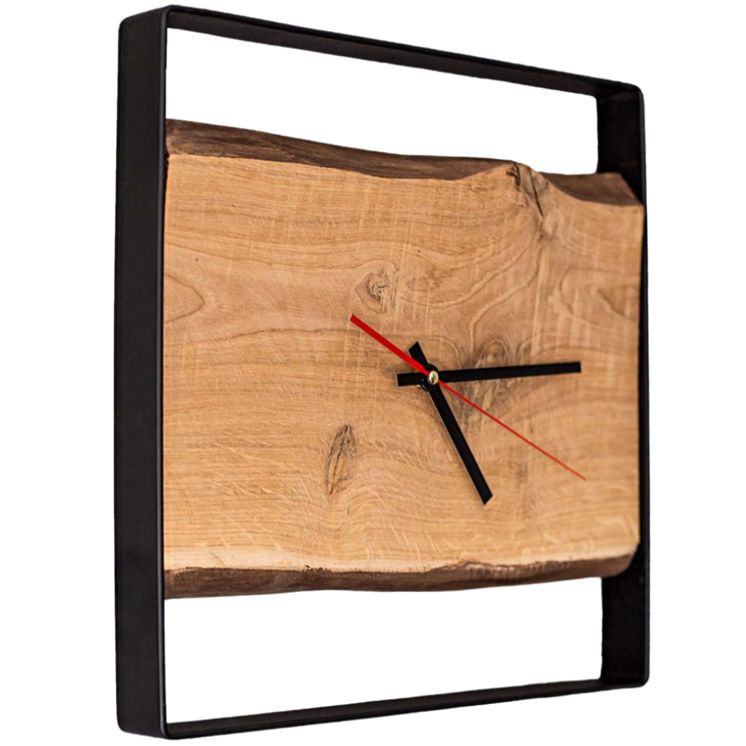 Quadratische Wanduhr mit Stahlrahmen aus massiver Eiche von holz4home®ohne Nuten