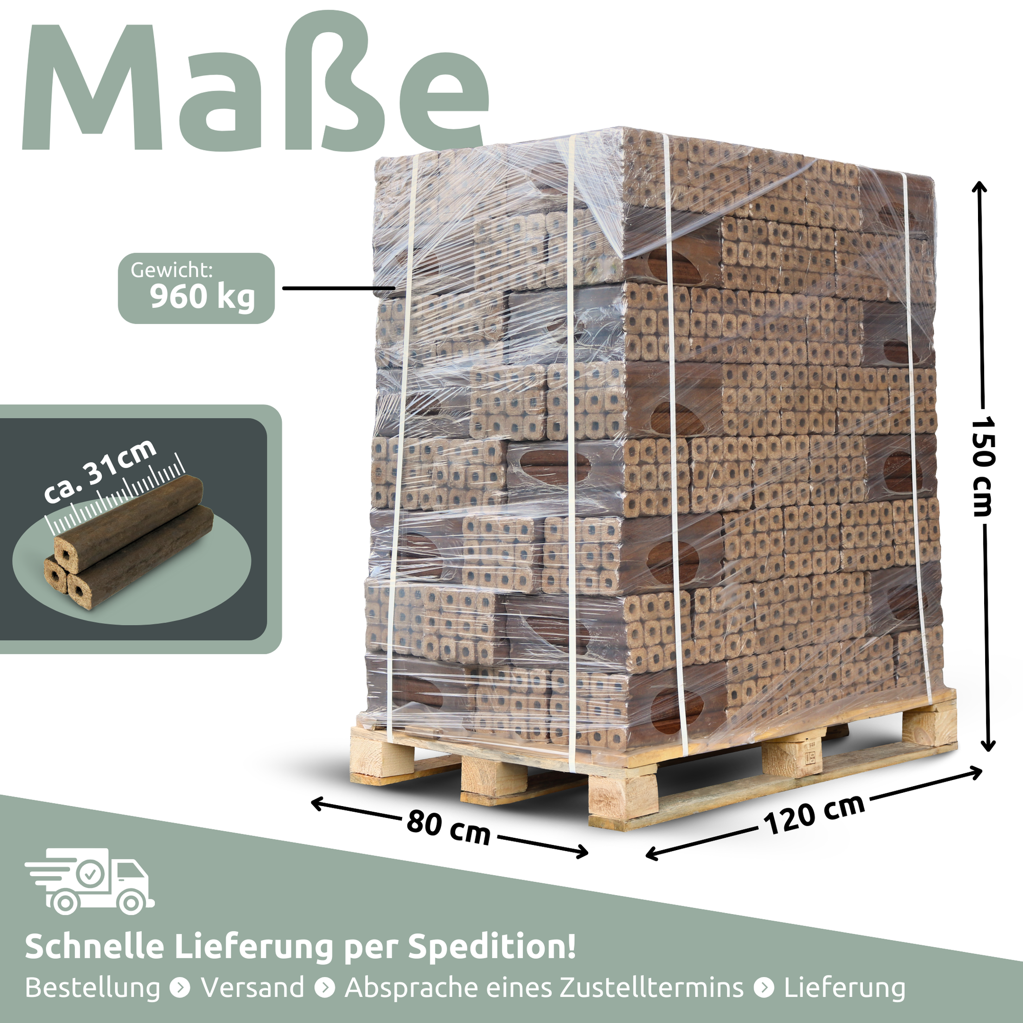 Pini Kay Eichenbriketts 100% ohne ZusätzePalette je 960 kg