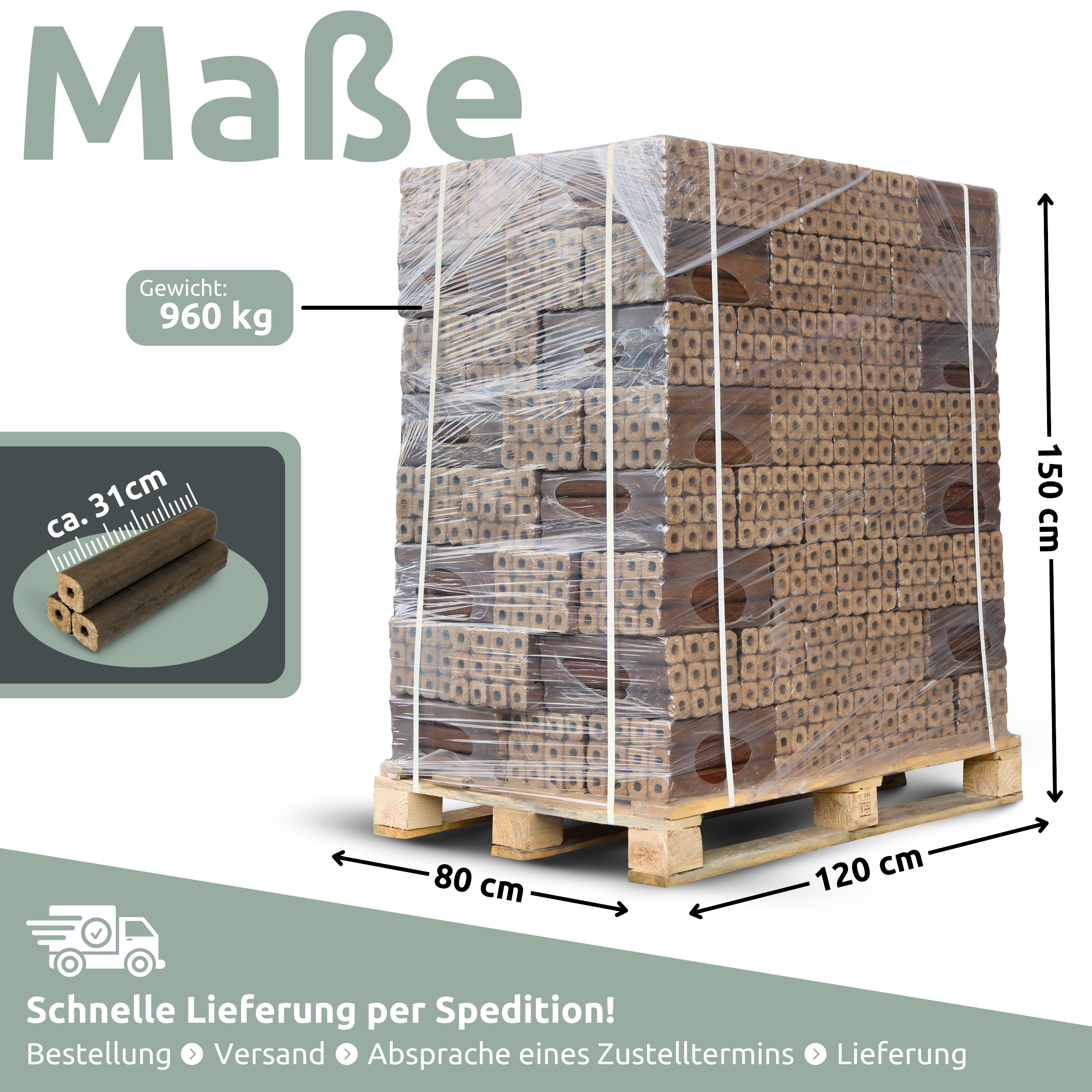 Pini Kay Eichenbriketts 100% ohne ZusätzePalette je 960 kg