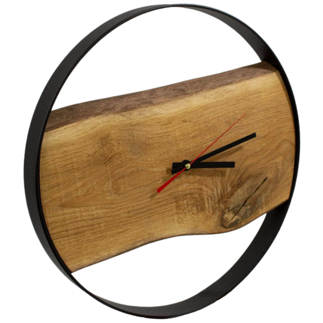 Wanduhr mit Stahlrahmen aus massiver Eiche58 cm