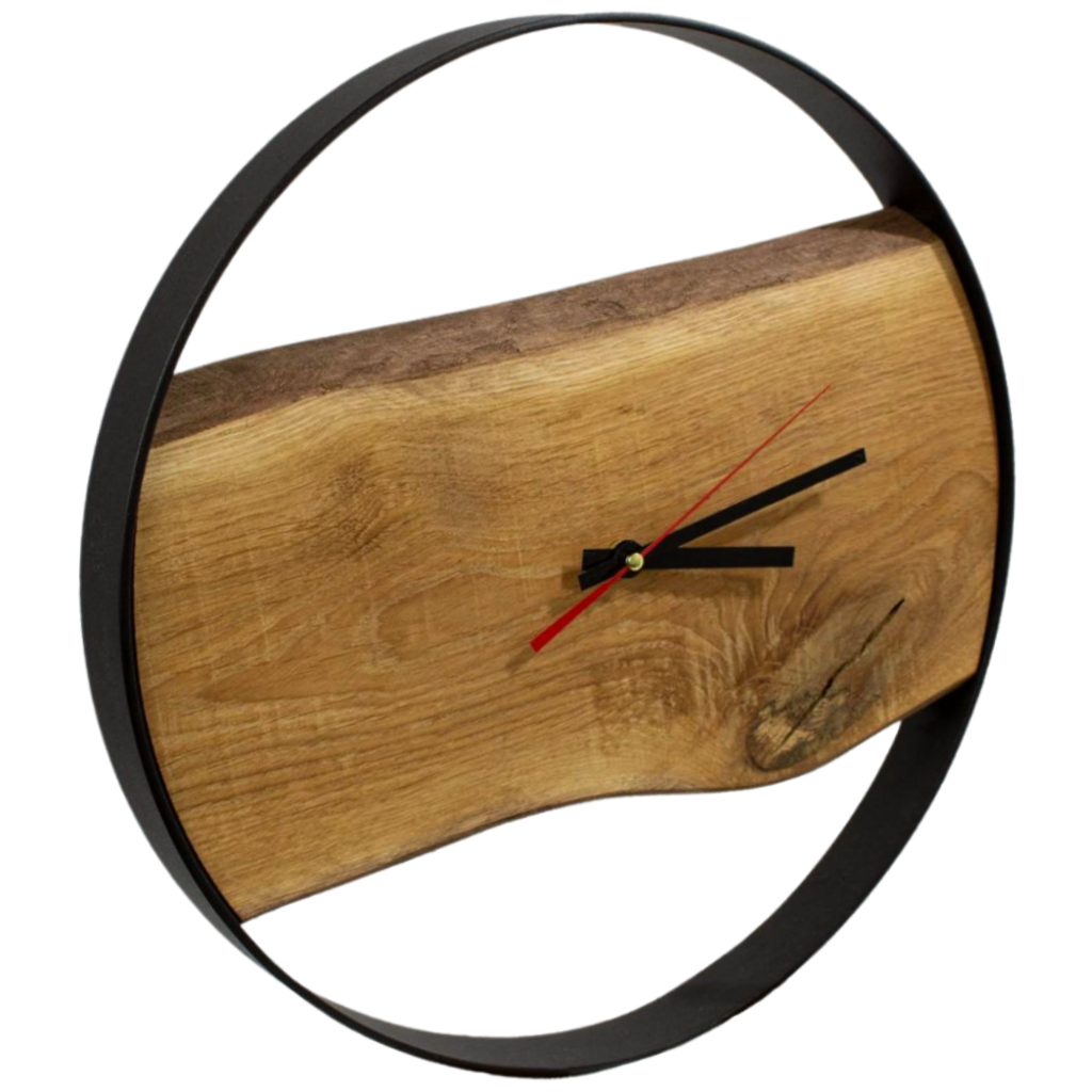 Wanduhr mit Stahlrahmen aus massiver Eiche43 cm