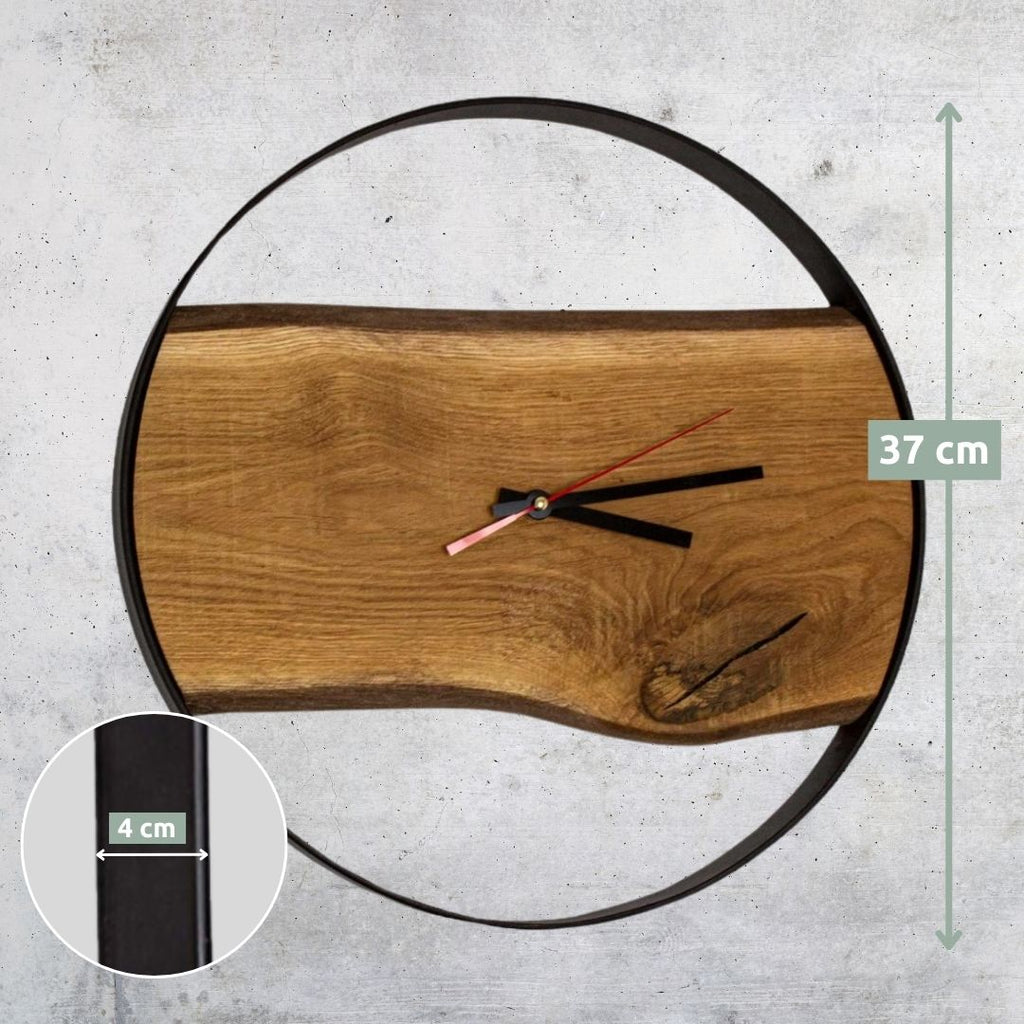Wanduhr mit Stahlrahmen aus massiver Eiche58 cm
