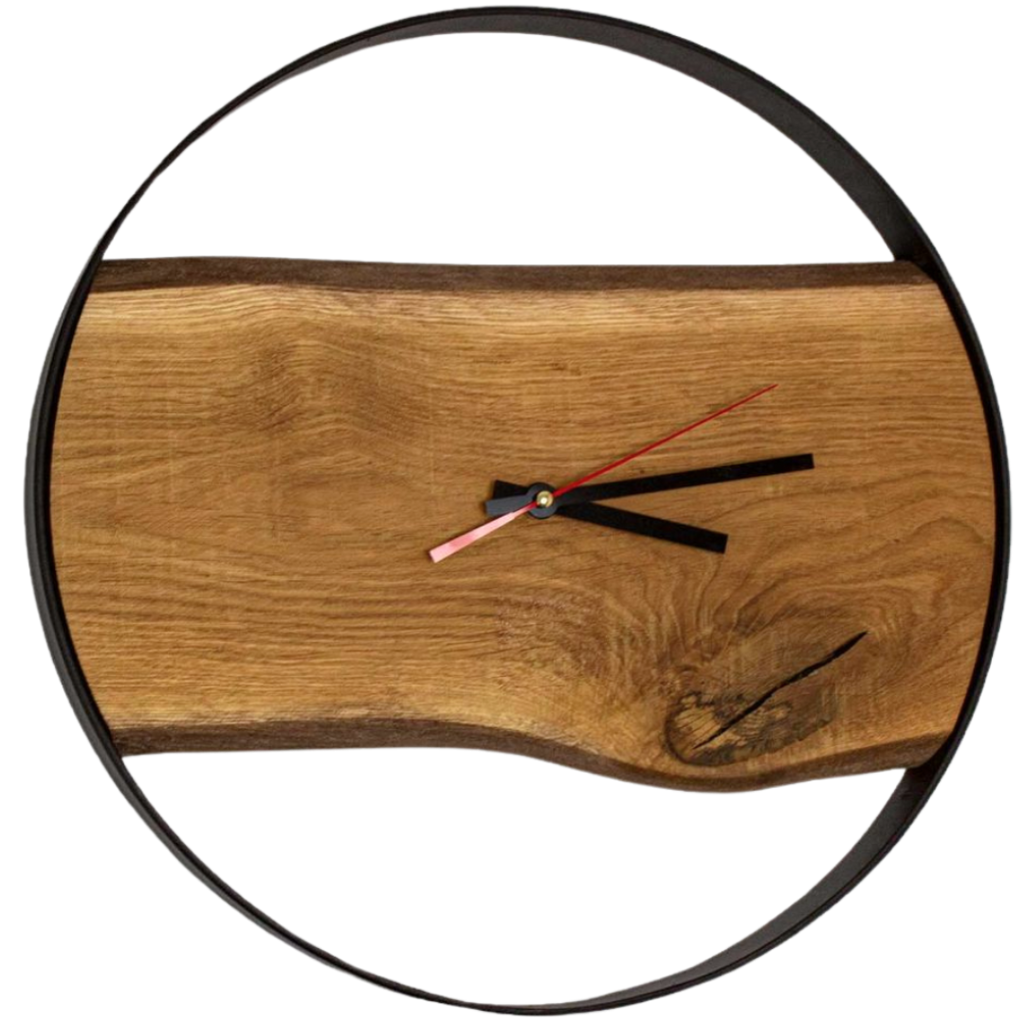 Wanduhr mit Stahlrahmen aus massiver Eiche58 cm