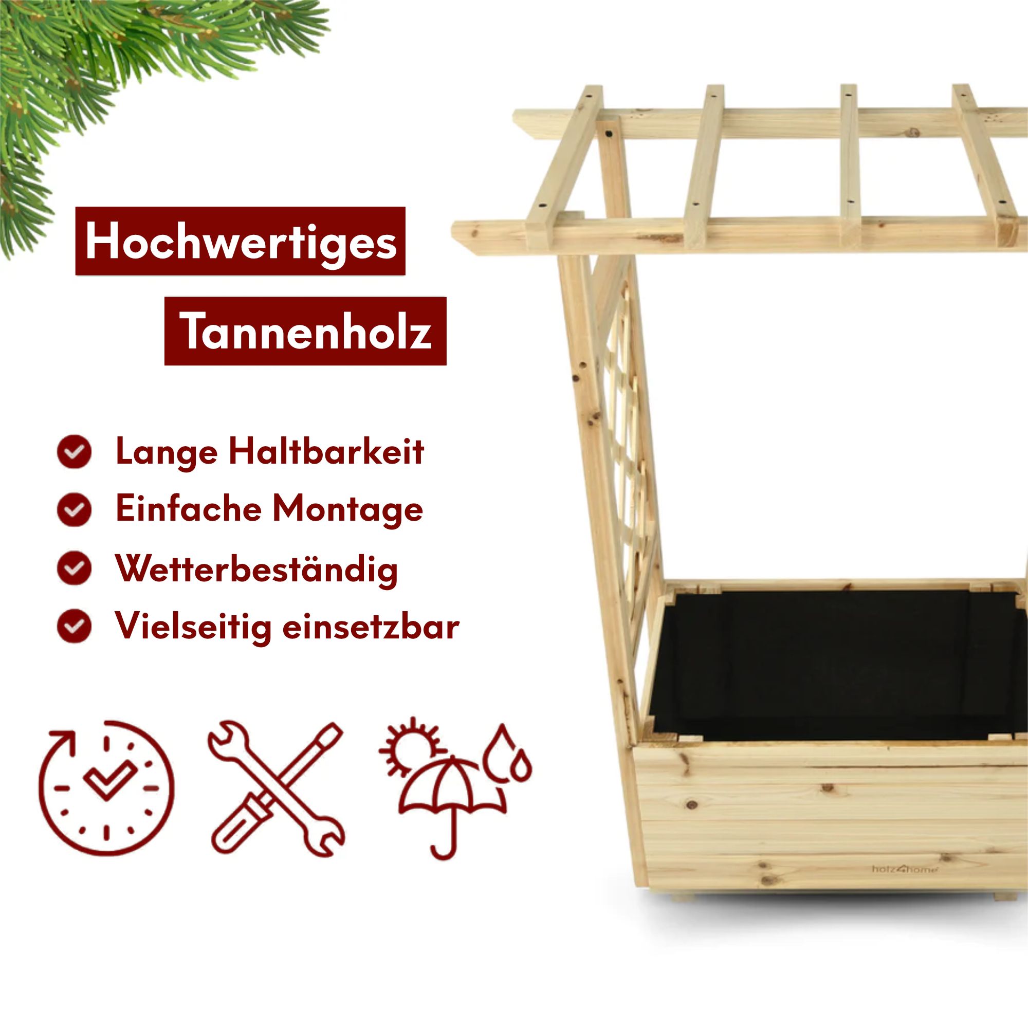 Pflanzkasten mit Dach aus Tannenholz inkl. Vlieseinlage