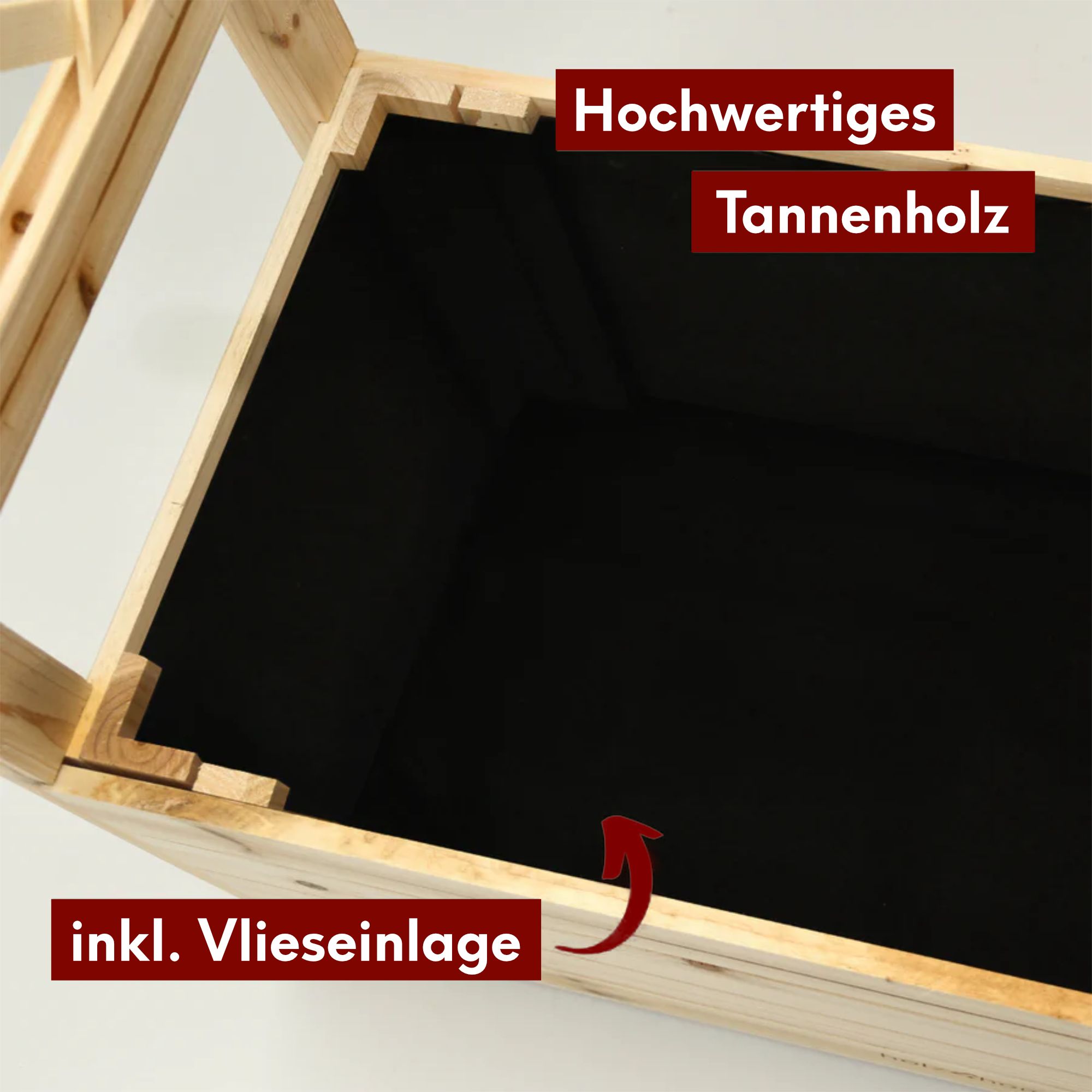 Pflanzkasten mit Dach aus Tannenholz inkl. Vlieseinlage