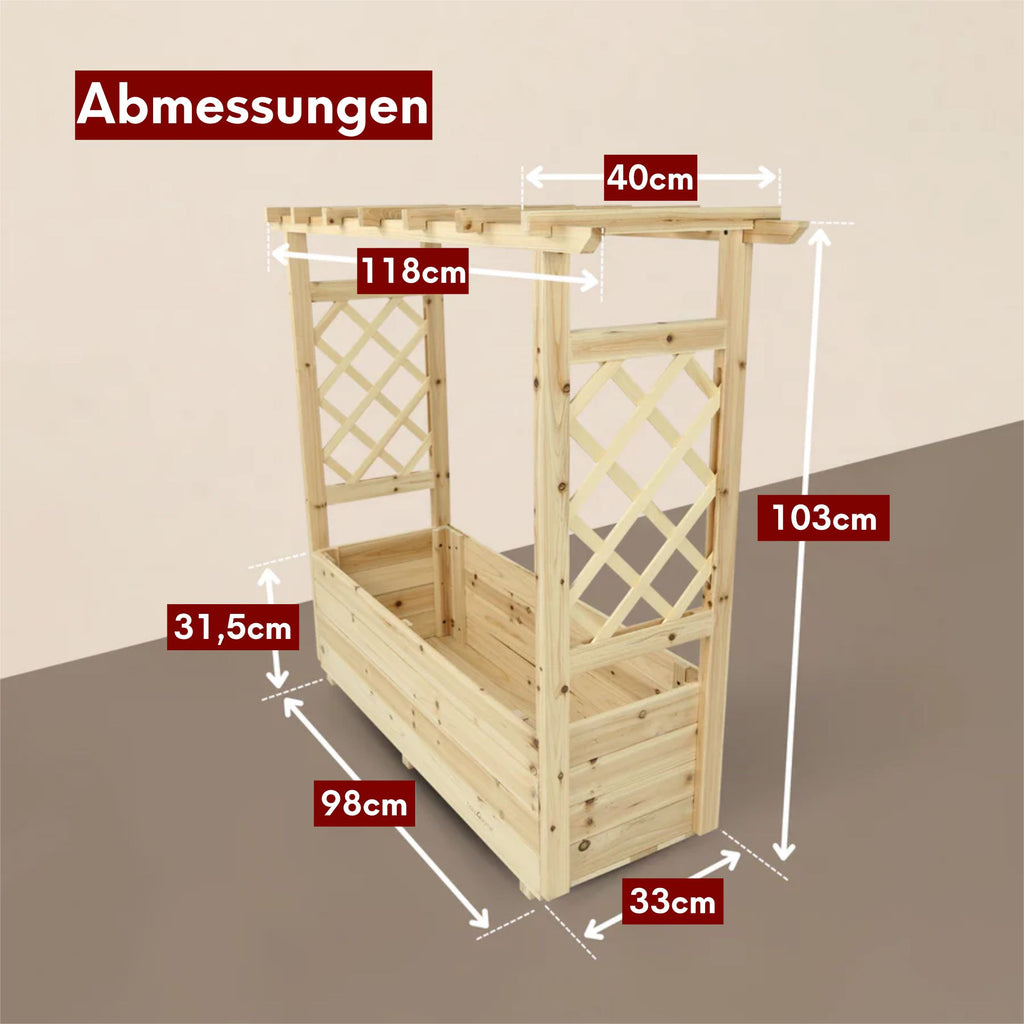 Pflanzkasten mit Dach aus Tannenholz inkl. Vlieseinlage
