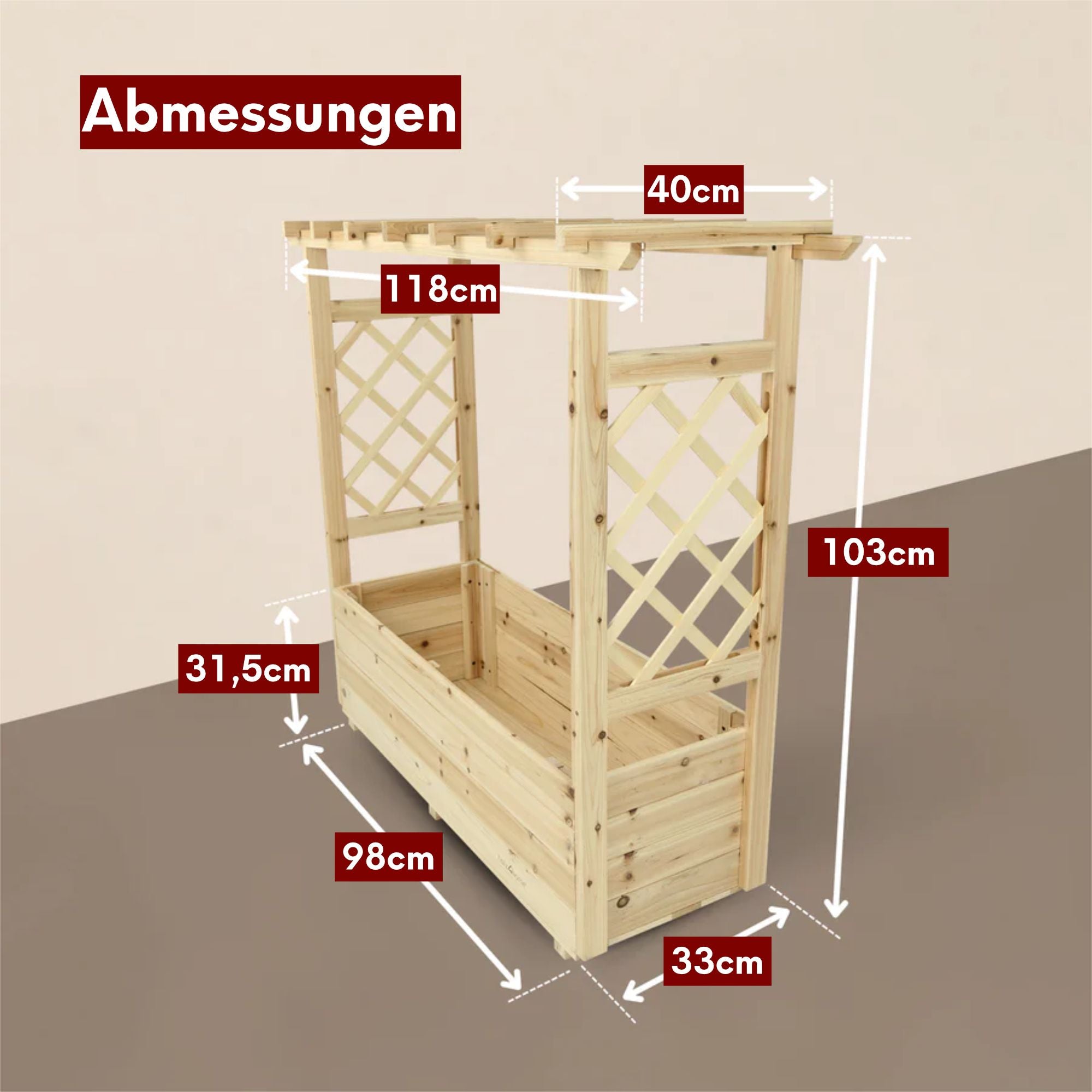 Pflanzkasten mit Dach aus Tannenholz inkl. Vlieseinlage
