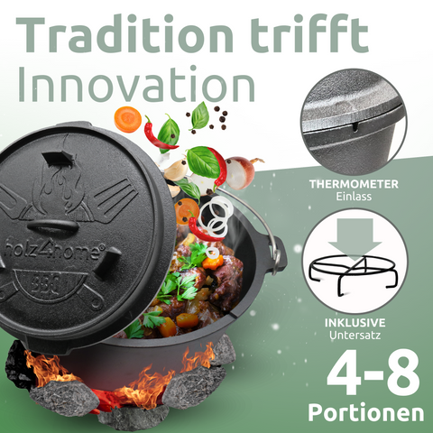 Dutch Oven I eingebrannter Feuertopf aus Gusseisen9 Liter