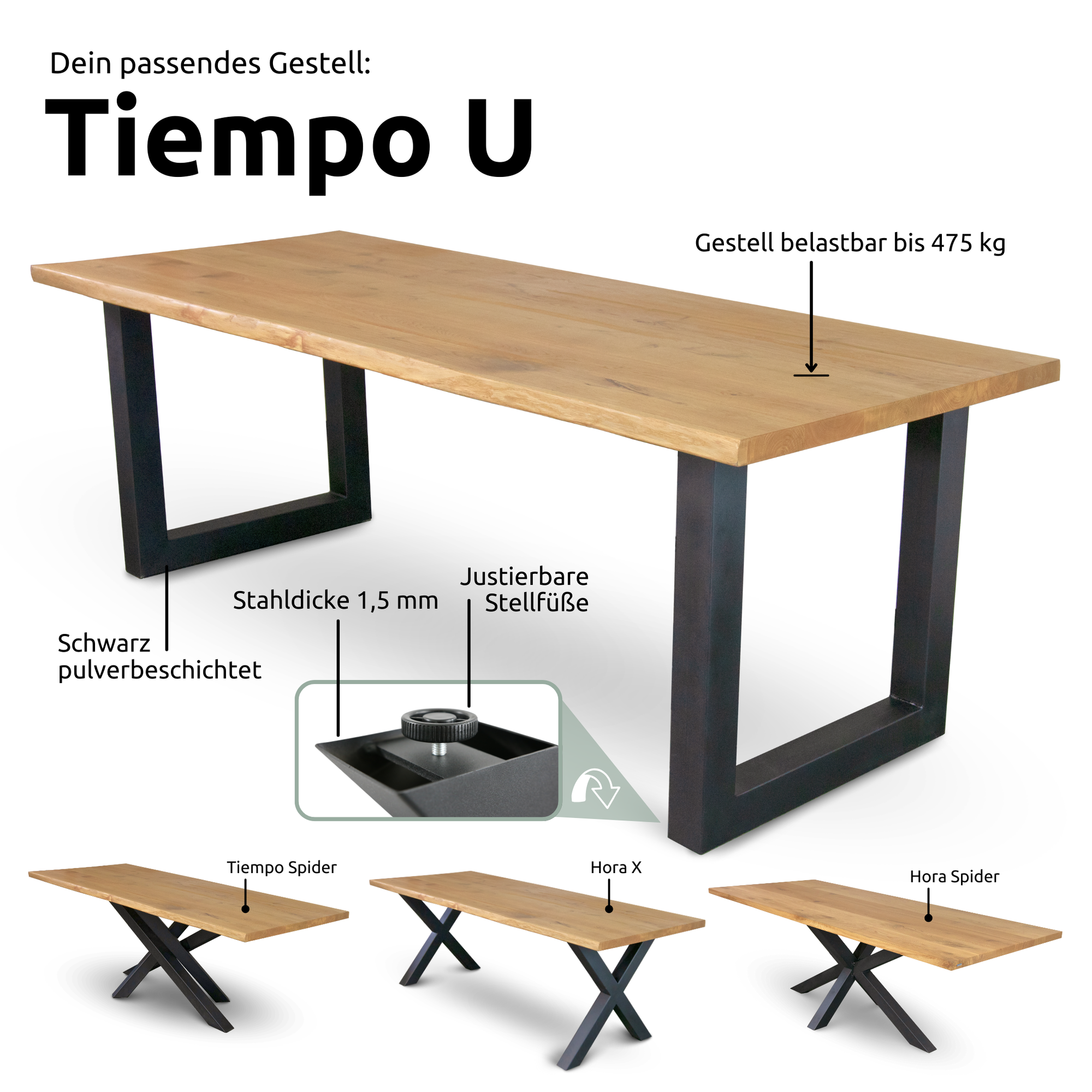 Massivholztisch I Esszimmertisch180x85cm / Gerade Kante / Tiempo U