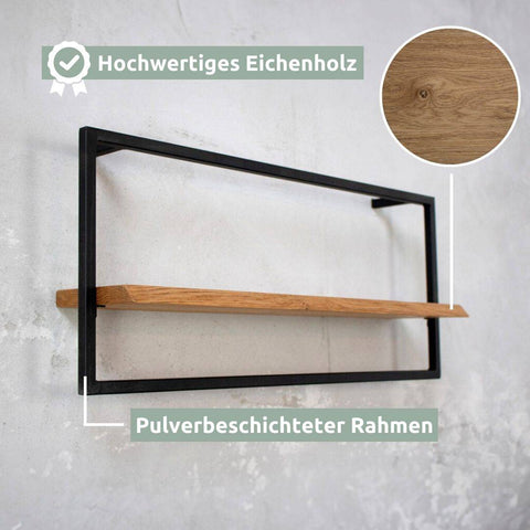 Wandregal long in schwarz gerahmt von holz4home®Hellgrau / ohne Baumkante
