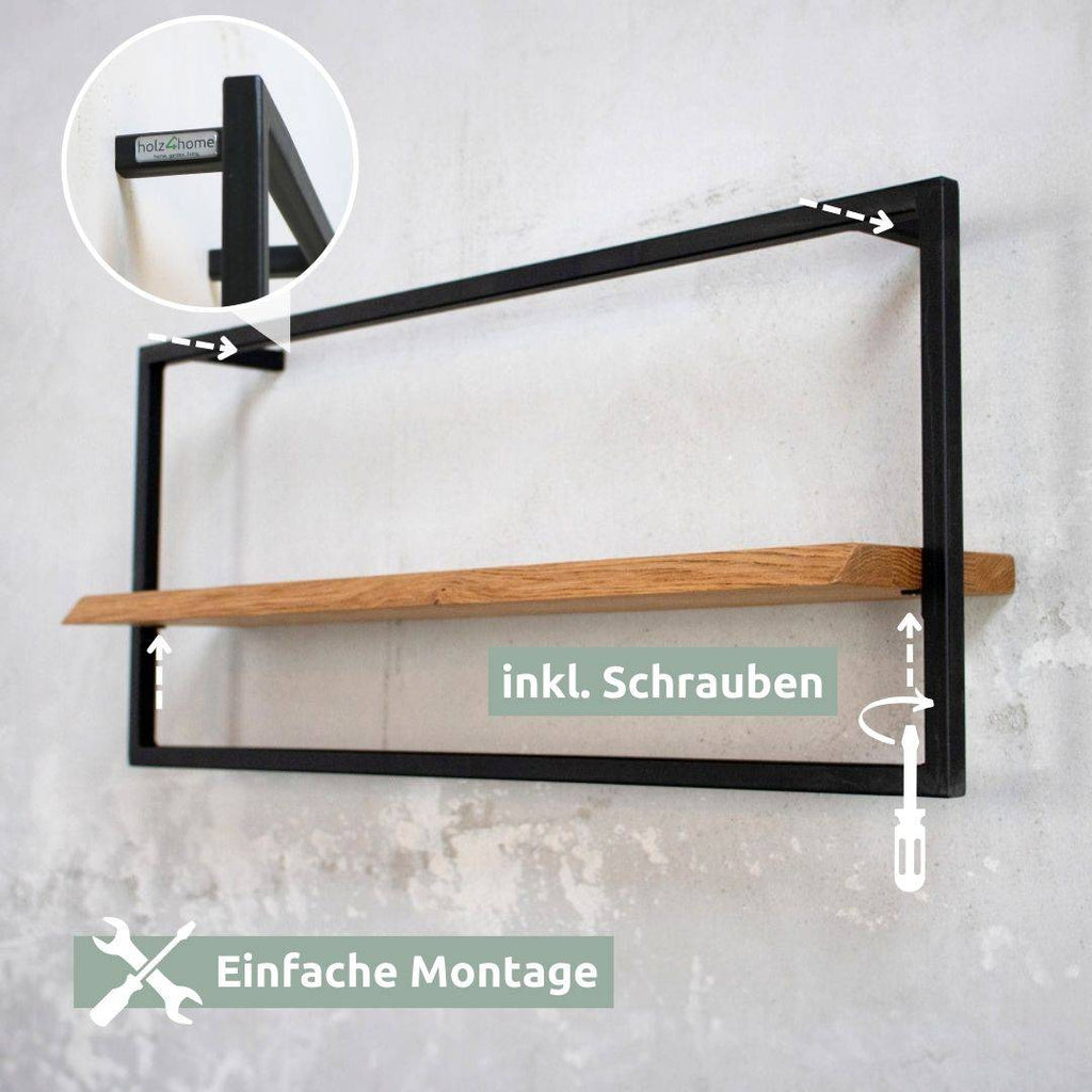 Wandregal long in schwarz gerahmt von holz4home®Natur / ohne Baumkante