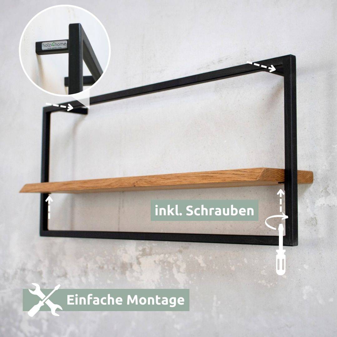 Wandregal long in schwarz gerahmt von holz4home®Hellgrau / ohne Baumkante