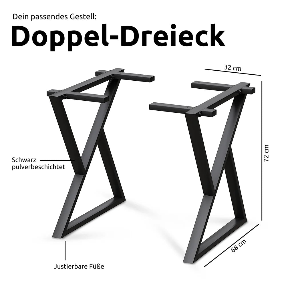 h4h252 kalb | Massivholztisch aus Eiche 4 cm stark, gerade Kante – 140x80 cm oder 160x80 cm, Tischgestell wählbar (Trapez, Dreieck, Doppel-Dreieck, X-Struktur)