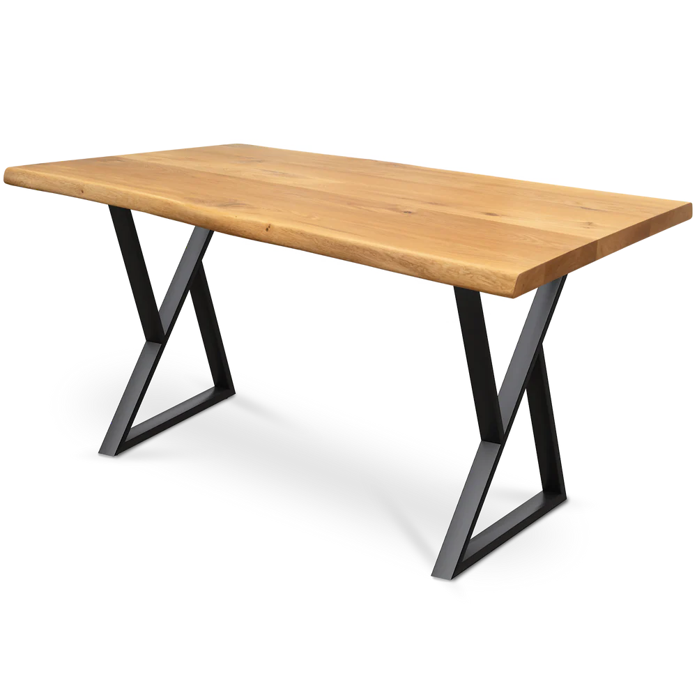 h4h252_cover_mit_bk Massivholztisch aus Eiche mit natürlicher Baumkante – 4 cm stark, in 140x80 cm oder 160x80 cm, mit 4 Tischgestellen zur Auswahl Doppel-Dreieck