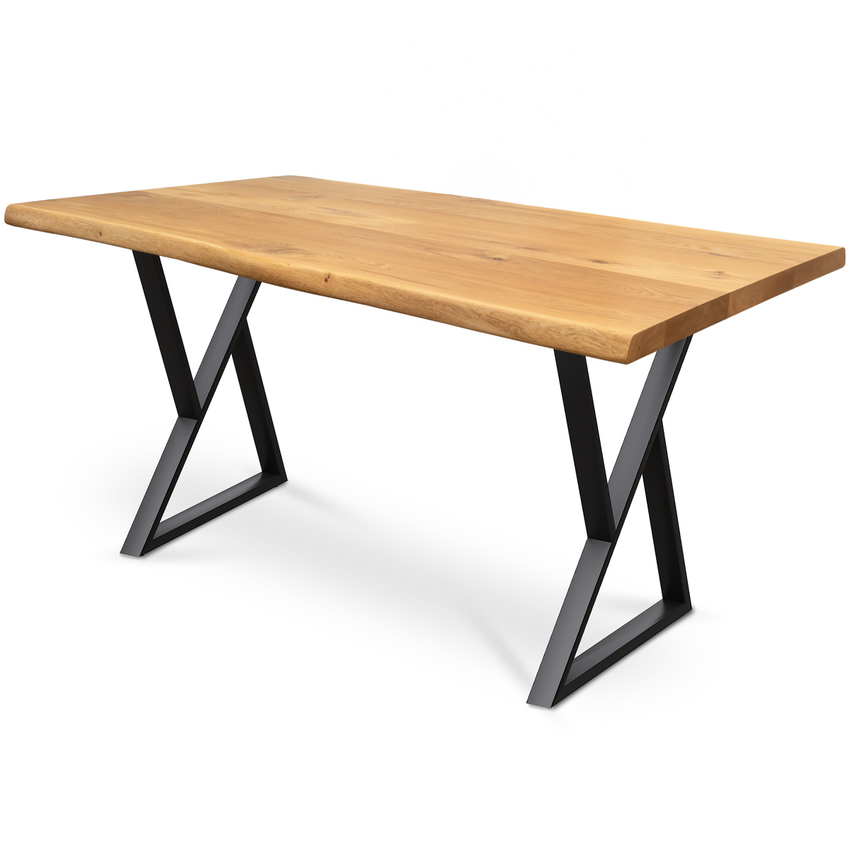 Massivholztisch aus Eiche I Esszimmertisch Massivholz160x80cm / Baumkante / Doppel-Dreieck