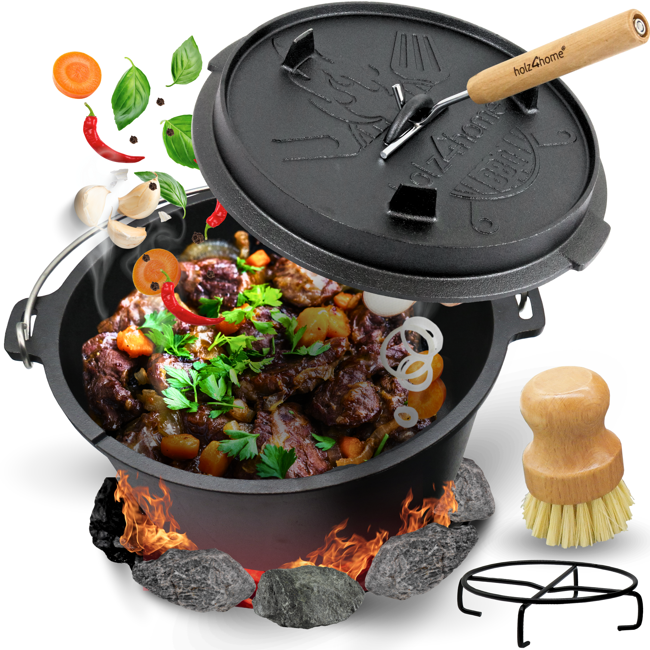 Dutch Oven I eingebrannter Feuertopf aus Gusseisen9 Liter